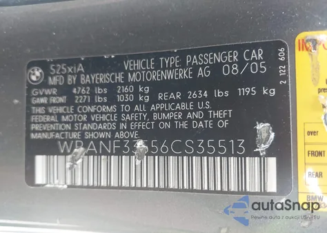 2006 BMW 525Xi from USA, damaged, VIN WBANF33556CS35513